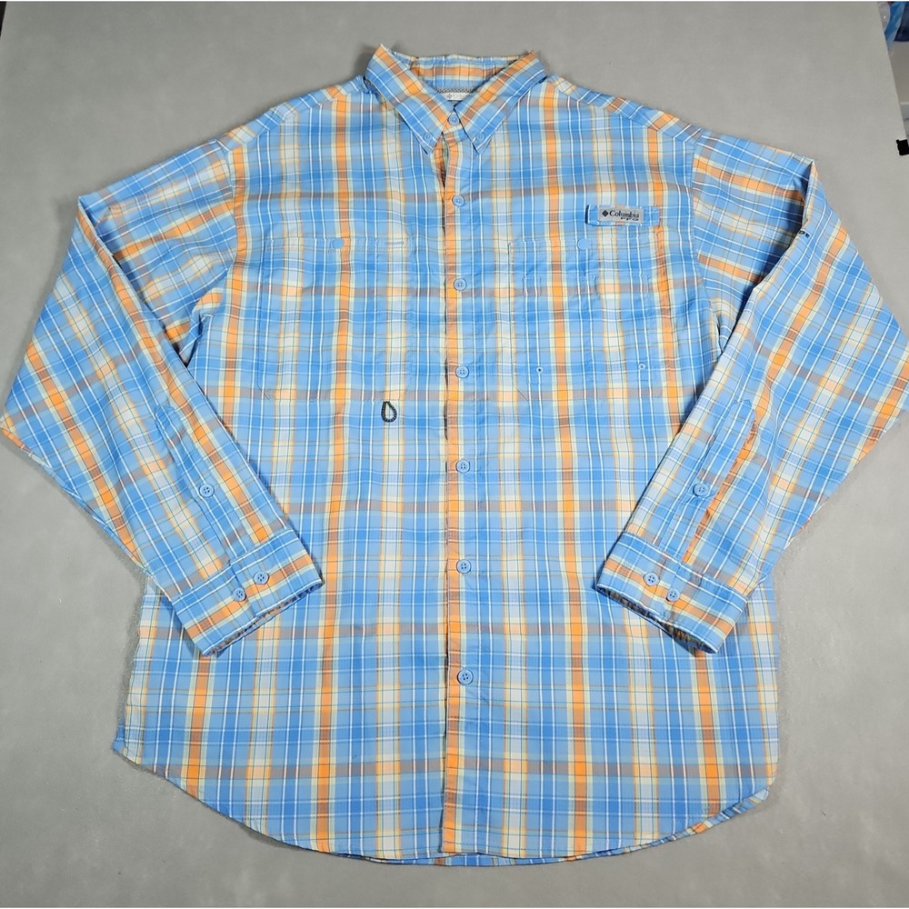 Columbia PFG Mens Plaid Omni-Shade Vented Button Up Fishing Shirt Size Large